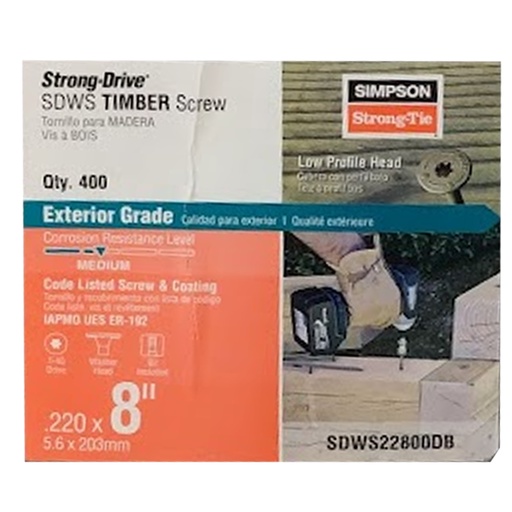 [ANCLAJE237] SIMPSON TIMBER SCREW 8" T-40 PL