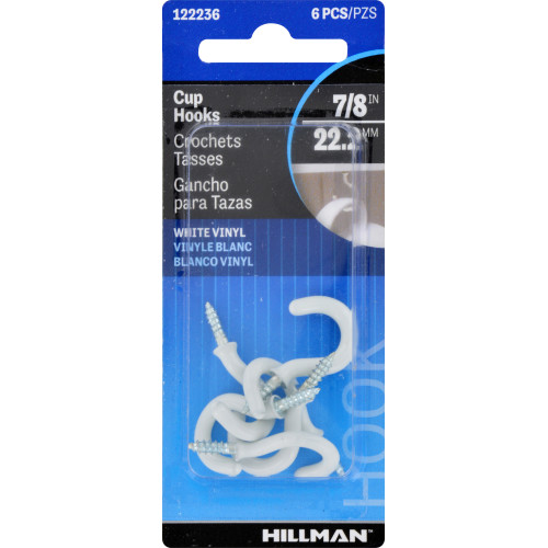 [122236] CUP HOOKS 7/8WHT. PK6