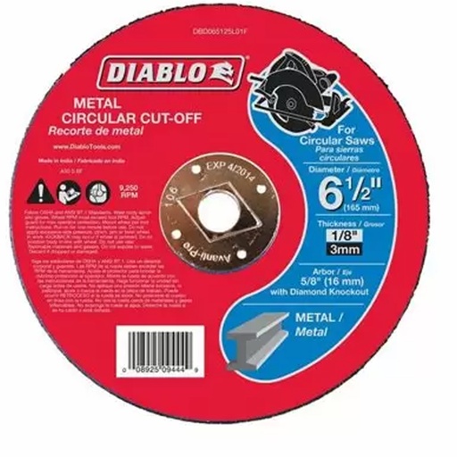 [DBD065125L01F] DIABLO DISCO C/METAL 6-1/2X1/8