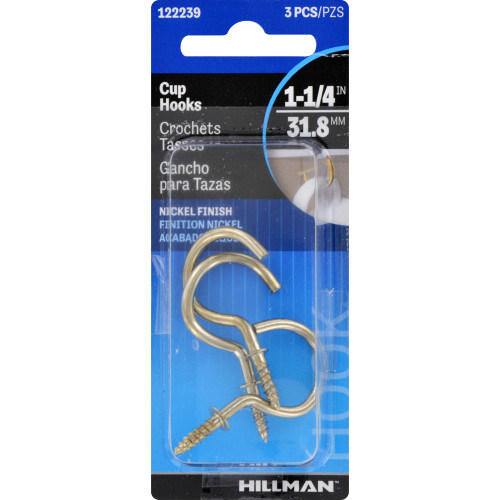 [122239] CUP HOOKS  1-1/4 NICKEL FIN. PK3