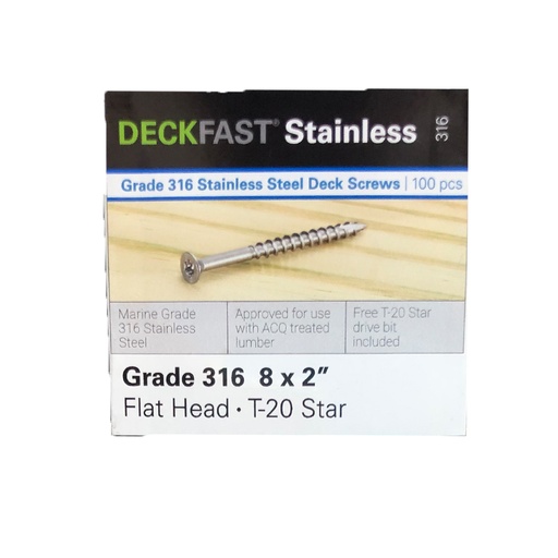 [UFXL08200] DECKFAST SS316 FLAT 8X2 TORX