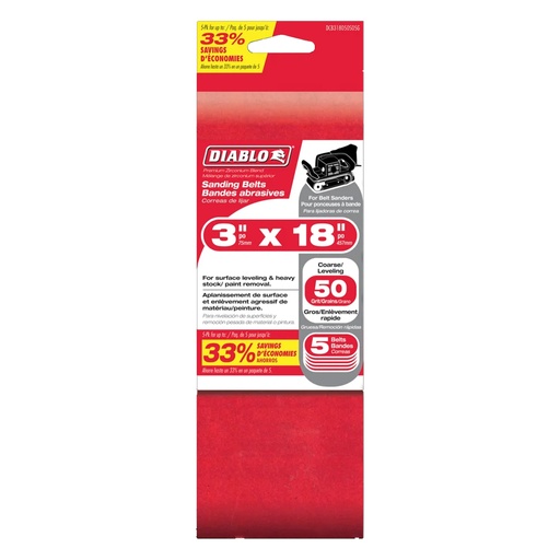 [DCB318050S05G] DIABLO LIJA BANDA 3"X18"G50 PK5
