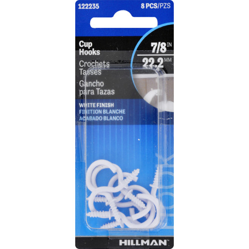 [122235] CUP HOOKS WHITE 7/8 PK8