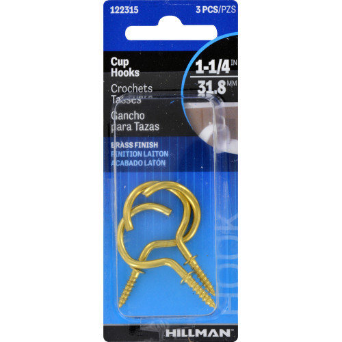 [122315] CUP HOOK  1-1/4 BRASS FIN PK3